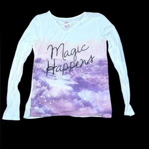 Epic Threads Magic Happens Purple and White Women's Long Sleeve Top Shirt sz L